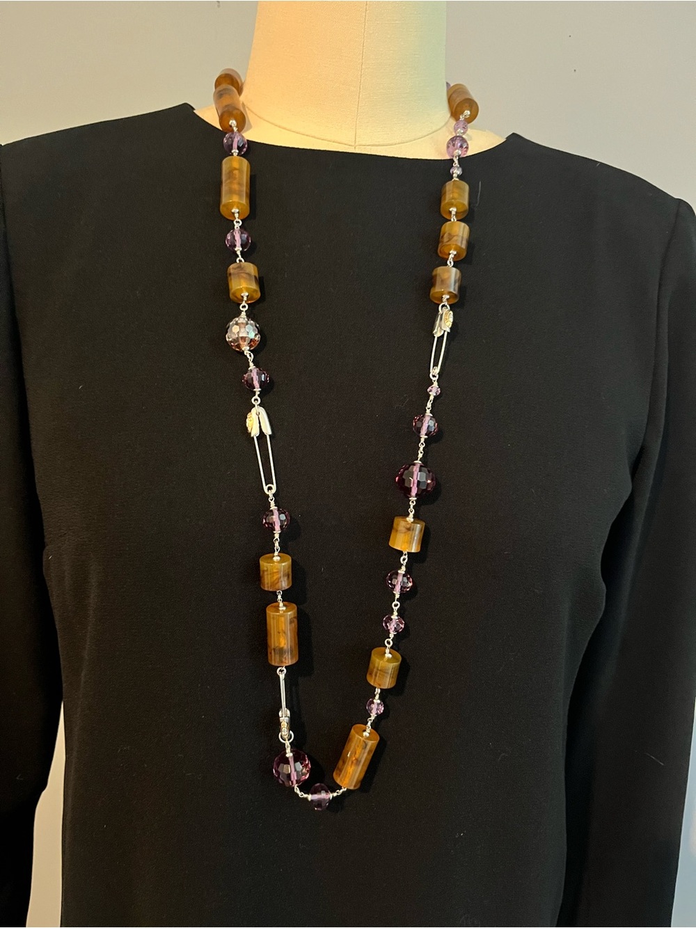 Highly Collectible Henri Bendel Tortoiseshell Lucite and Crystal Bead Necklace